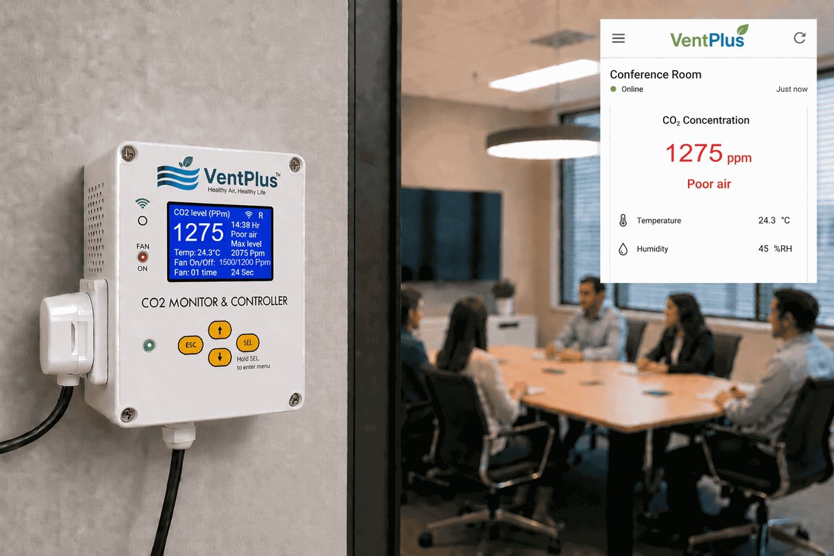 Conference room where CO₂ can spike to 2,500 ppm within 90 minutes